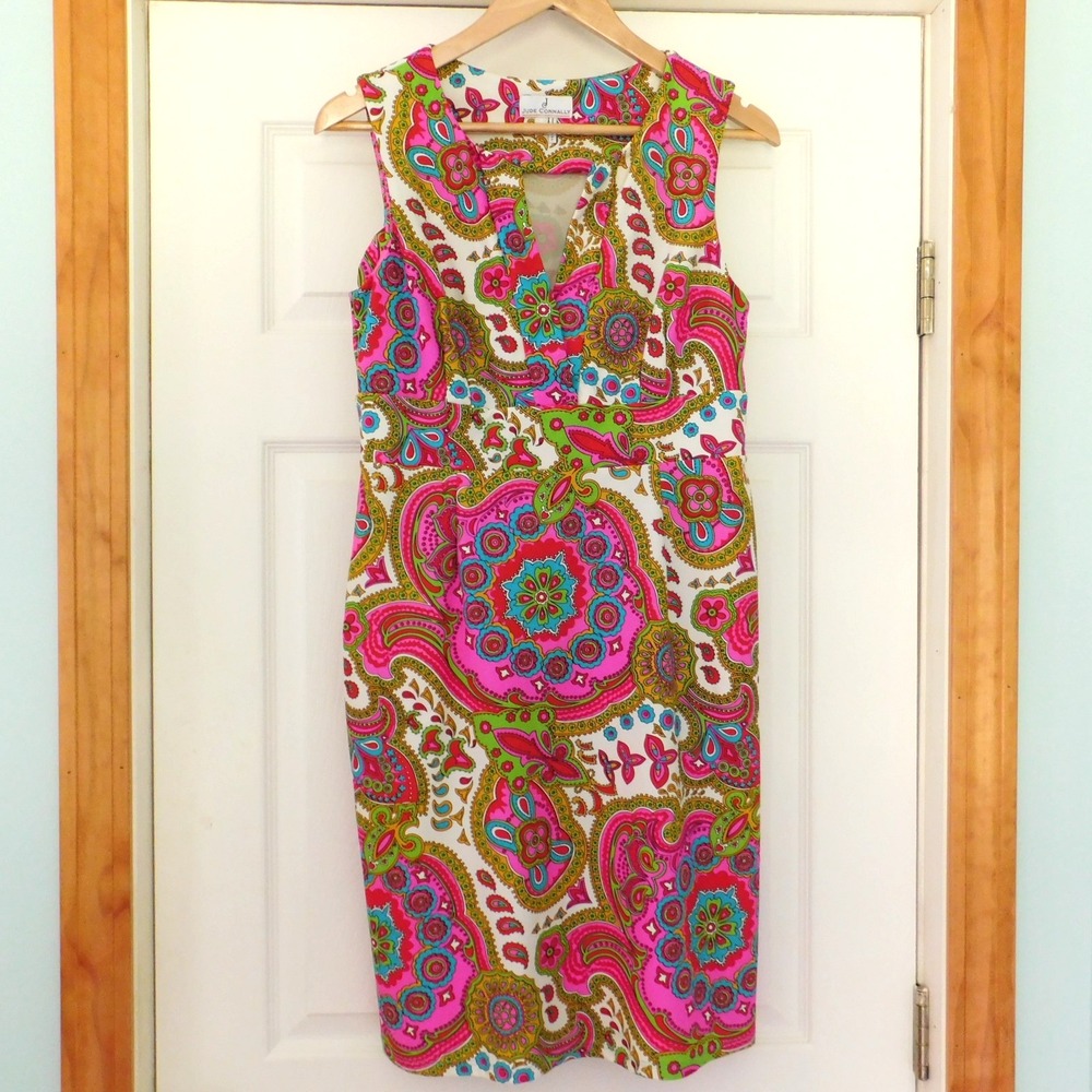 Jude Connally Dress Small Jude Cloth Sleeveless Shift Paisley Pink Blue Medium